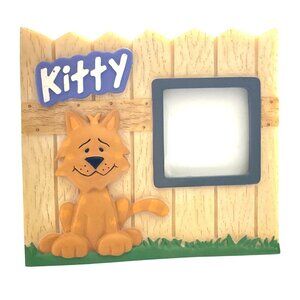 Russ Berrie KITTY Frame Picture Fence Resin VINTAGE Glass Picture Opening 2.25”